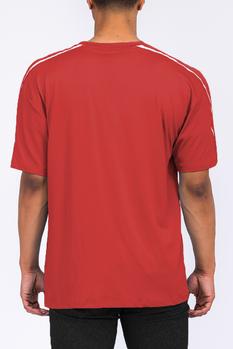 Jordan Solid Tape T-shirt featuring a round neck and straight hem, made of 95% polyester and 5% spandex, ideal for active wear.