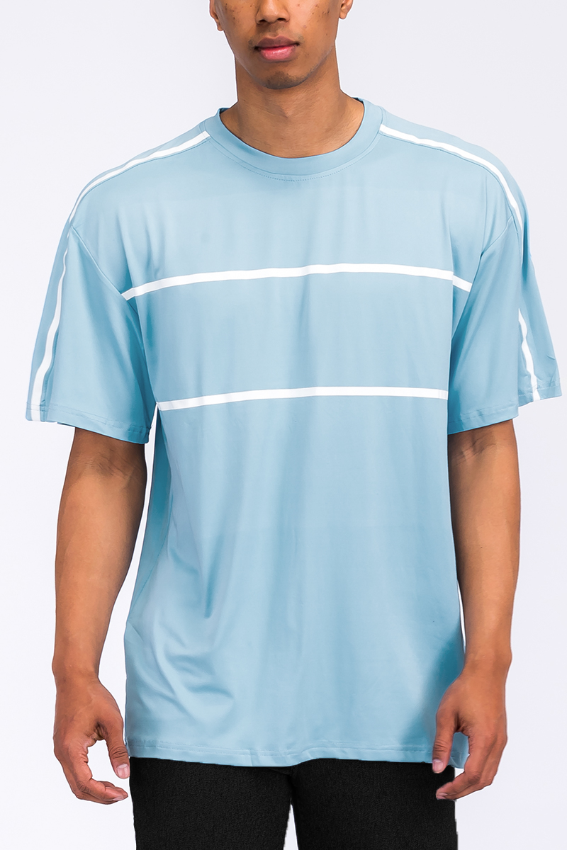 Jordan Solid Tape T-shirt featuring a round neck and straight hem, made of 95% polyester and 5% spandex, ideal for active wear.