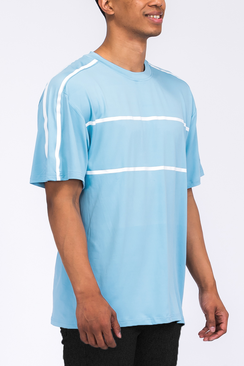 Jordan Solid Tape T-shirt featuring a round neck and straight hem, made of 95% polyester and 5% spandex, ideal for active wear.