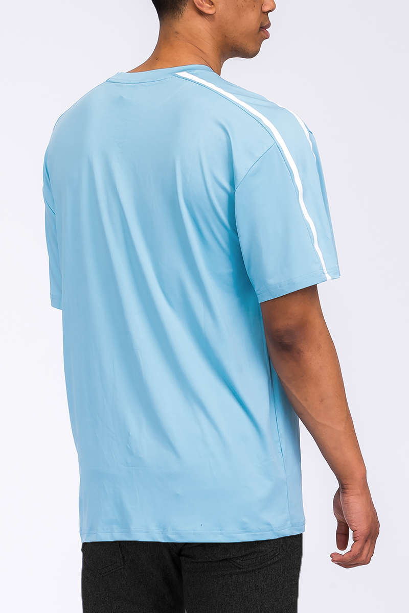 Jordan Solid Tape T-shirt featuring a round neck and straight hem, made of 95% polyester and 5% spandex, ideal for active wear.