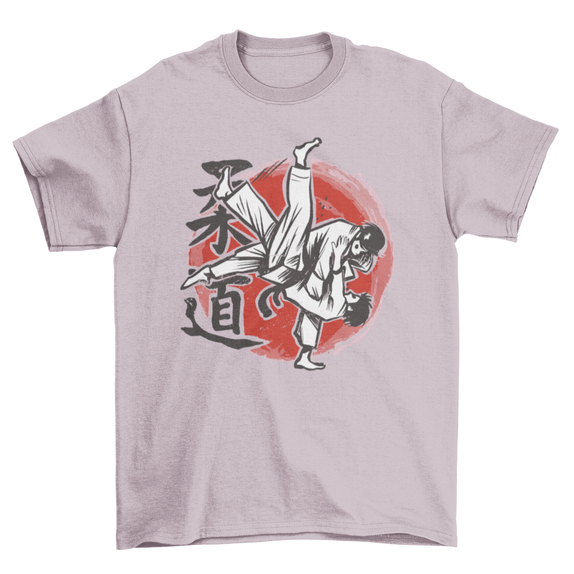 A stylish t-shirt featuring hand drawn illustrations of two judo fighters in action, showcasing the sport's dynamic movement.