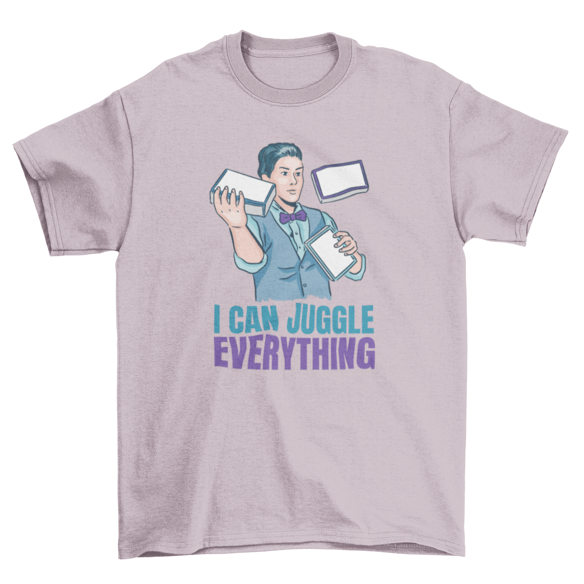 A stylish t-shirt featuring a juggling man graphic and the quote 'I can juggle everything', perfect for juggling enthusiasts.