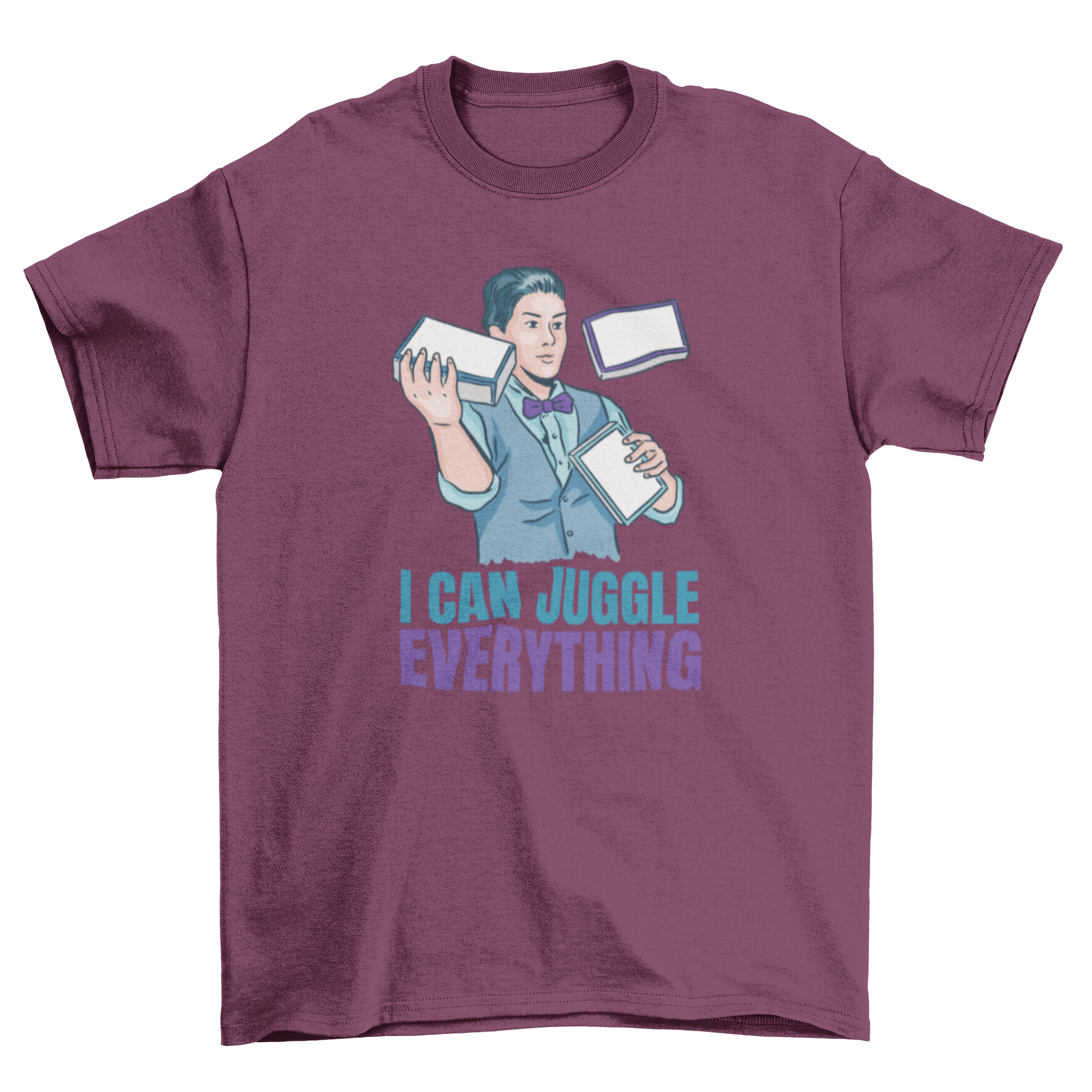 A stylish t-shirt featuring a juggling man graphic and the quote 'I can juggle everything', perfect for juggling enthusiasts.