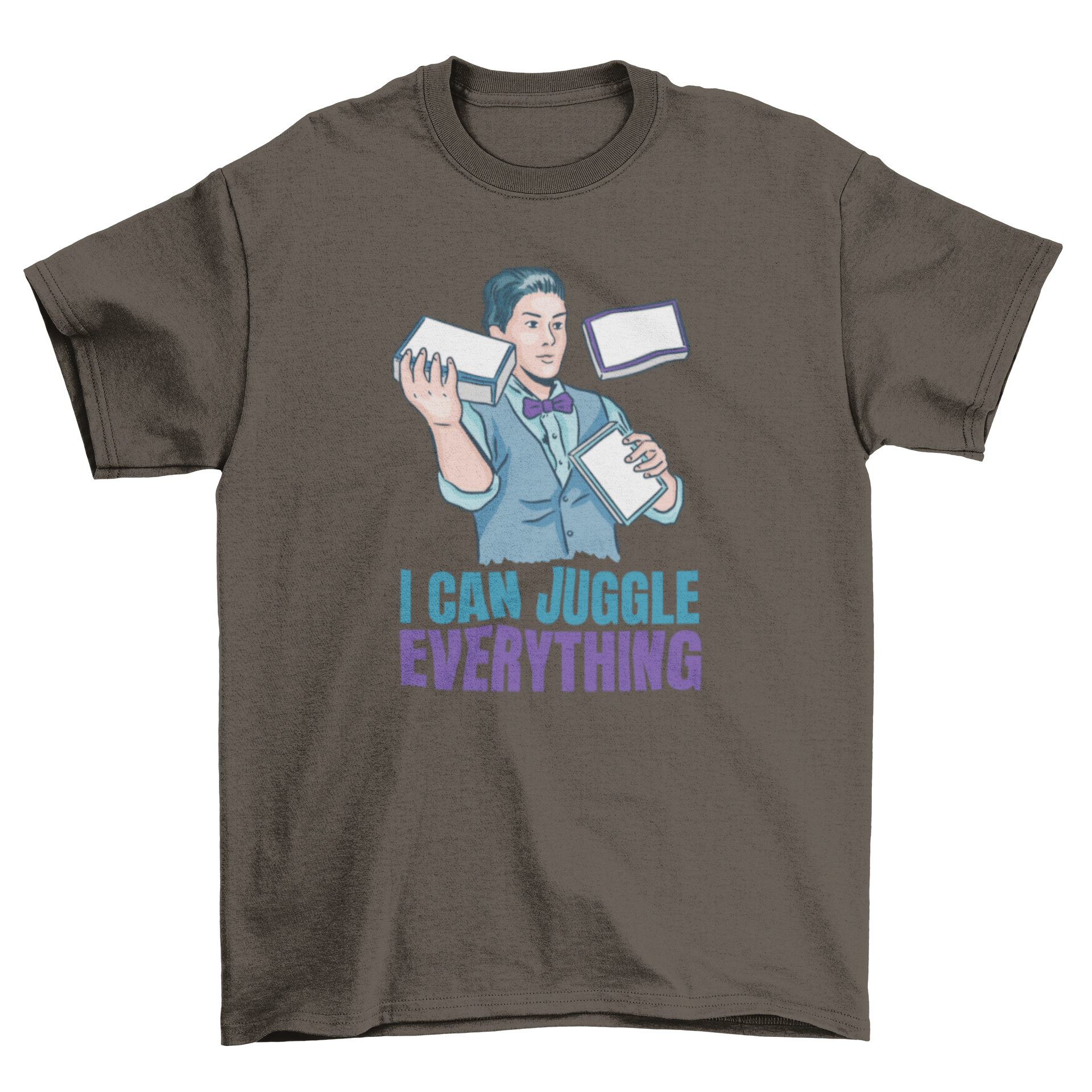 A stylish t-shirt featuring a juggling man graphic and the quote 'I can juggle everything', perfect for juggling enthusiasts.