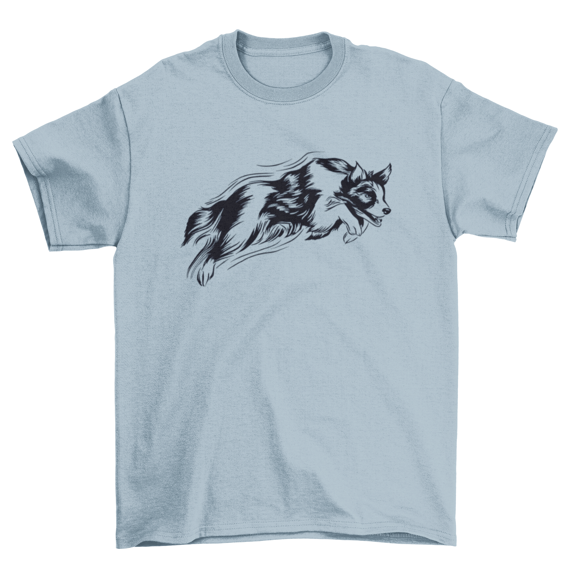 A stylish t-shirt featuring a hand-drawn design of a jumping dog, perfect for dog lovers.