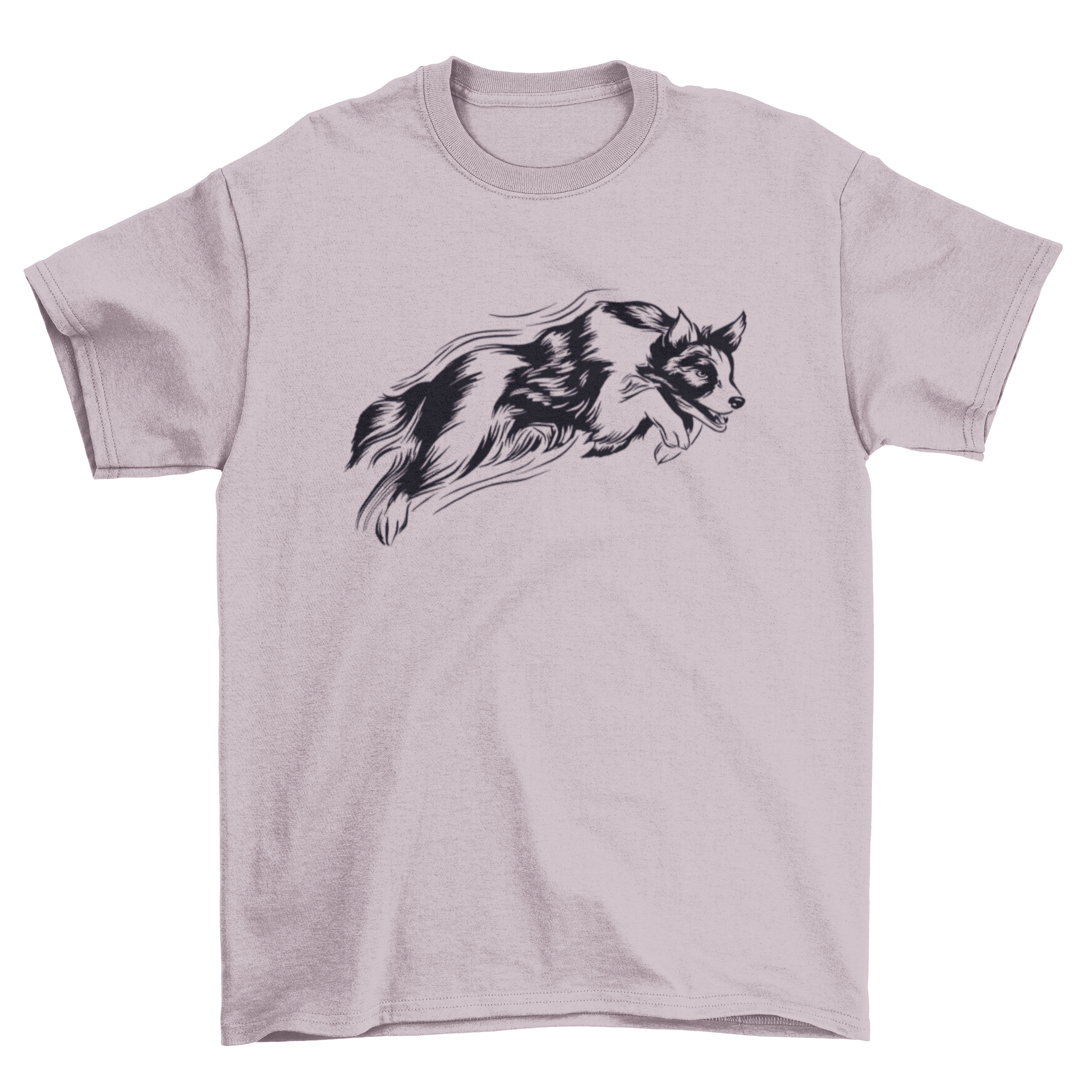 A stylish t-shirt featuring a hand-drawn design of a jumping dog, perfect for dog lovers.