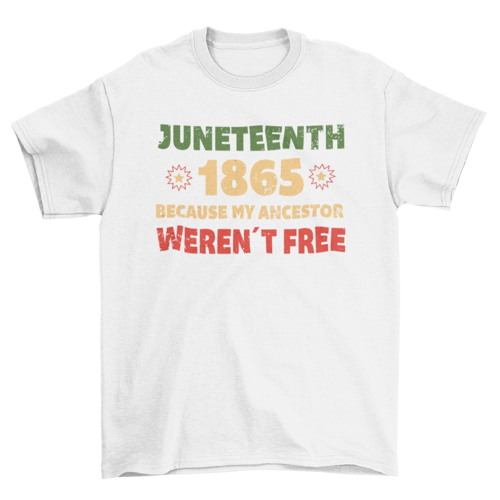 Juneteenth 1865 t-shirt design featuring textured quote about freedom.