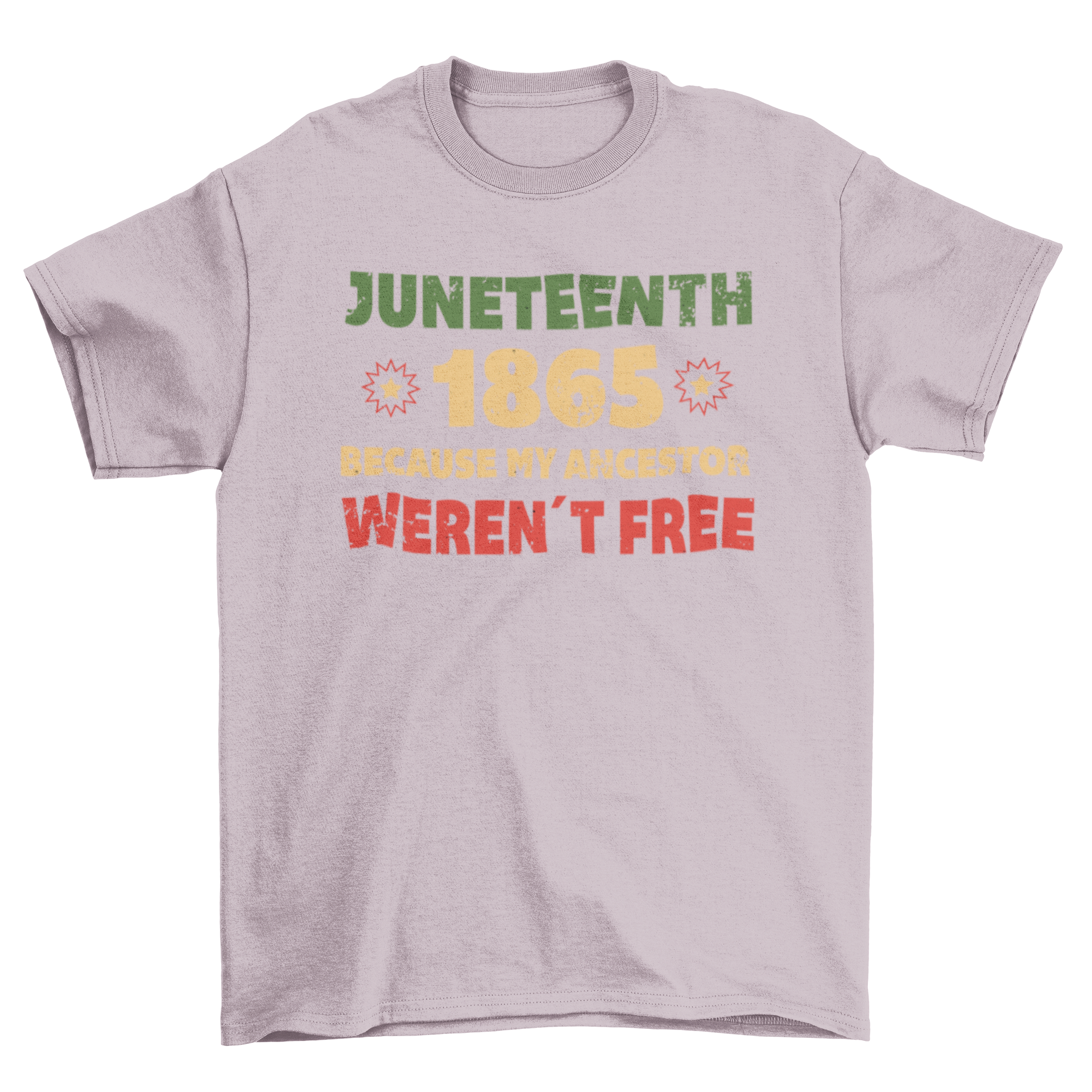 Juneteenth 1865 t-shirt design featuring textured quote about freedom.