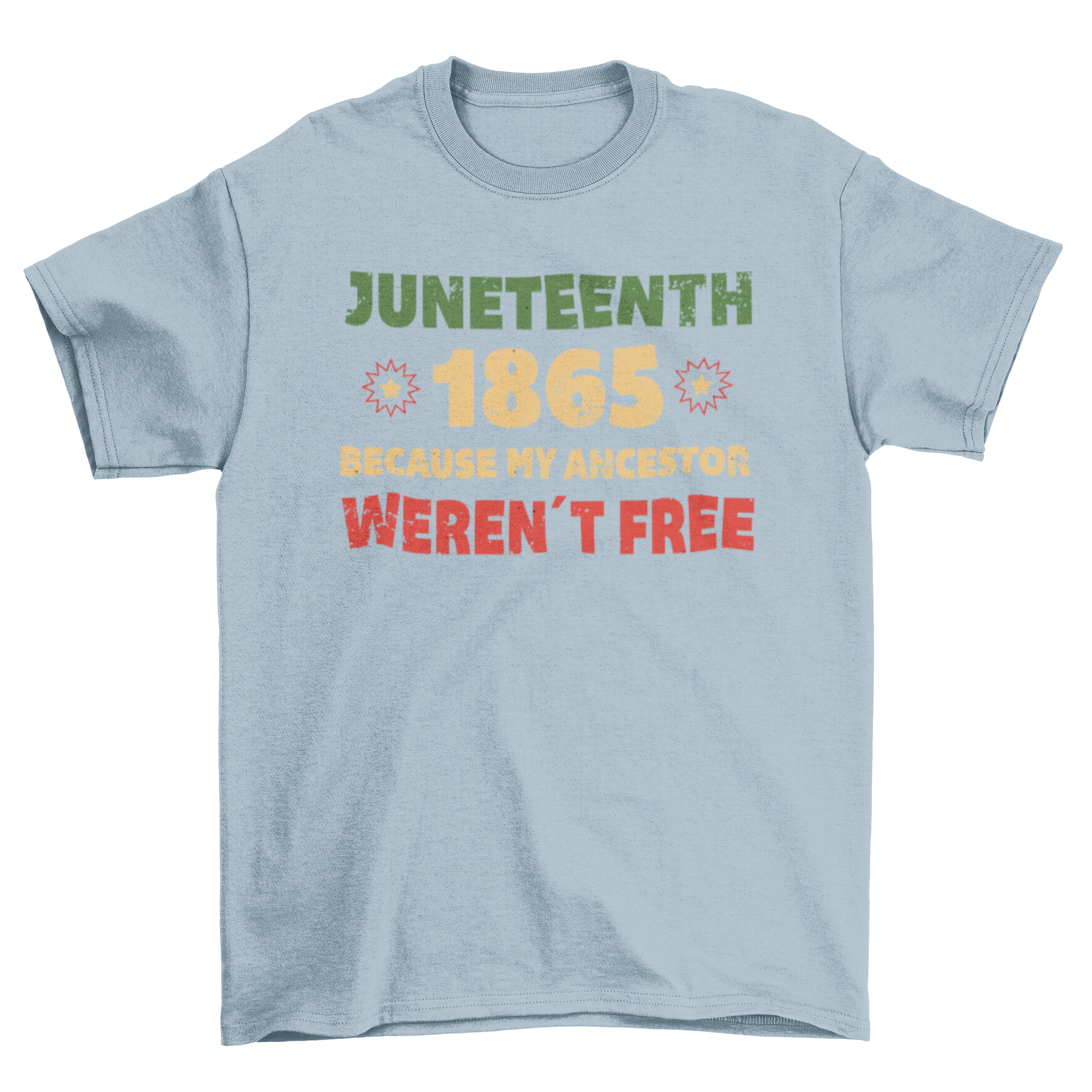 Juneteenth 1865 t-shirt design featuring textured quote about freedom.