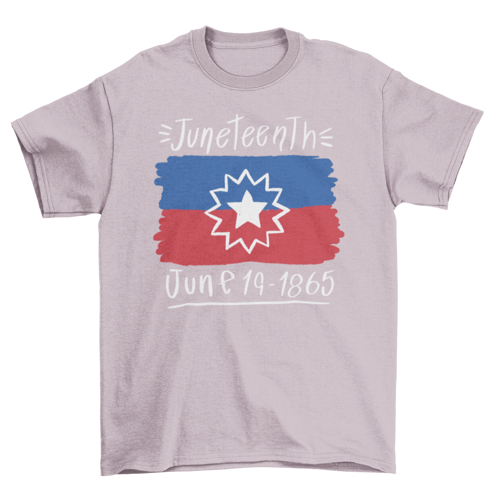 Juneteenth flag t-shirt featuring the flag design and the quote 'Juneteenth. June 19-1865'.