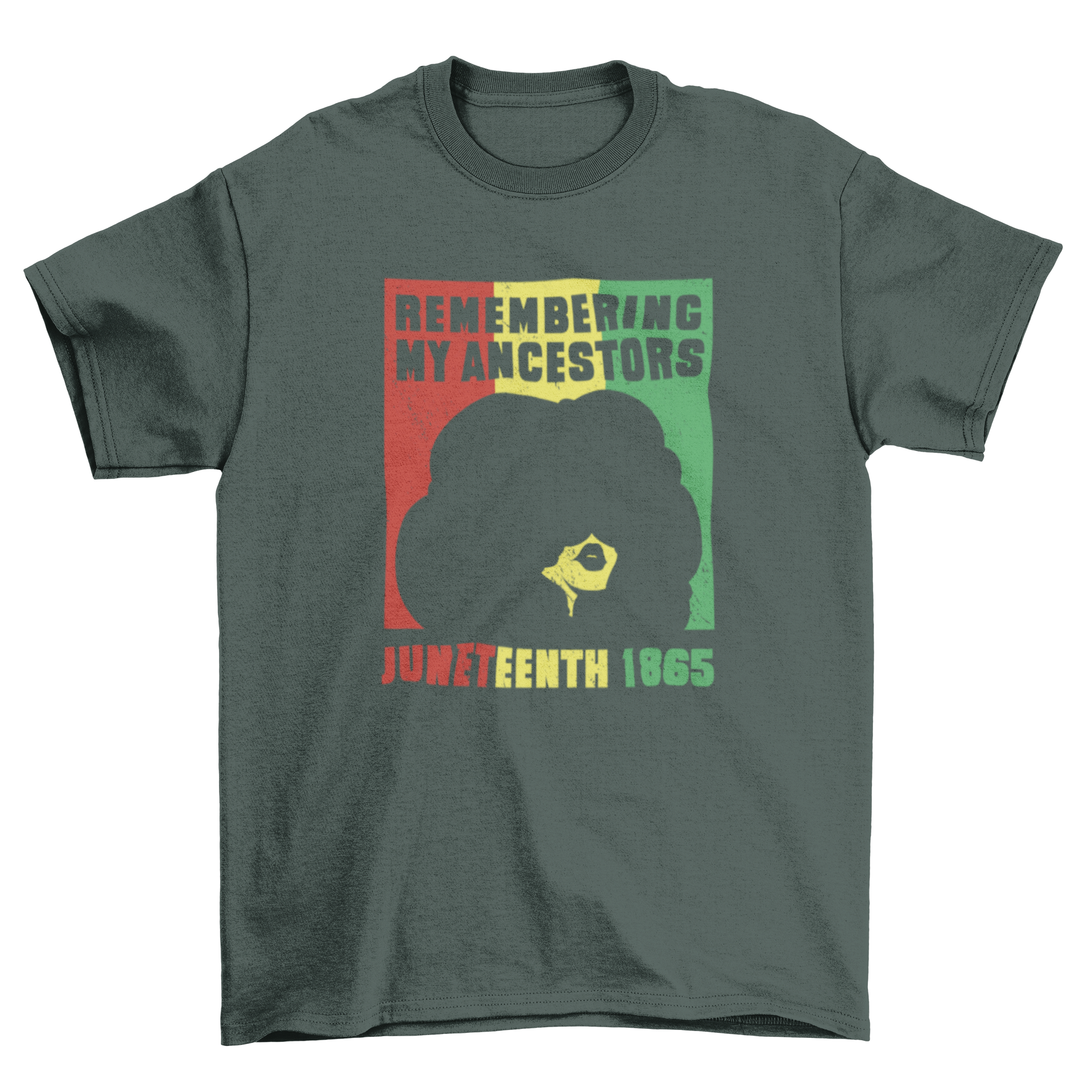 Juneteenth girl quote t-shirt featuring a woman and the quote 'Remembering my ancestors. Juneteenth 1865'.