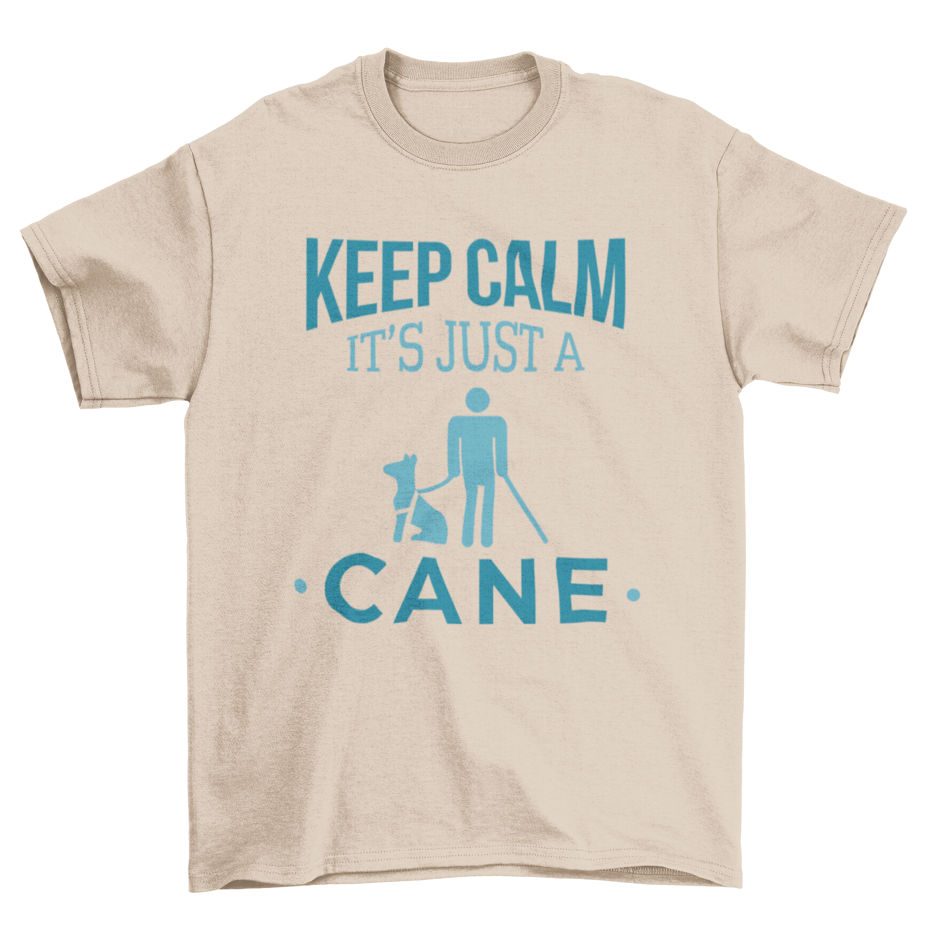 Just a Cane T-shirt featuring a blind man icon with a guide dog and cane, showcasing humorous blindness-themed design.