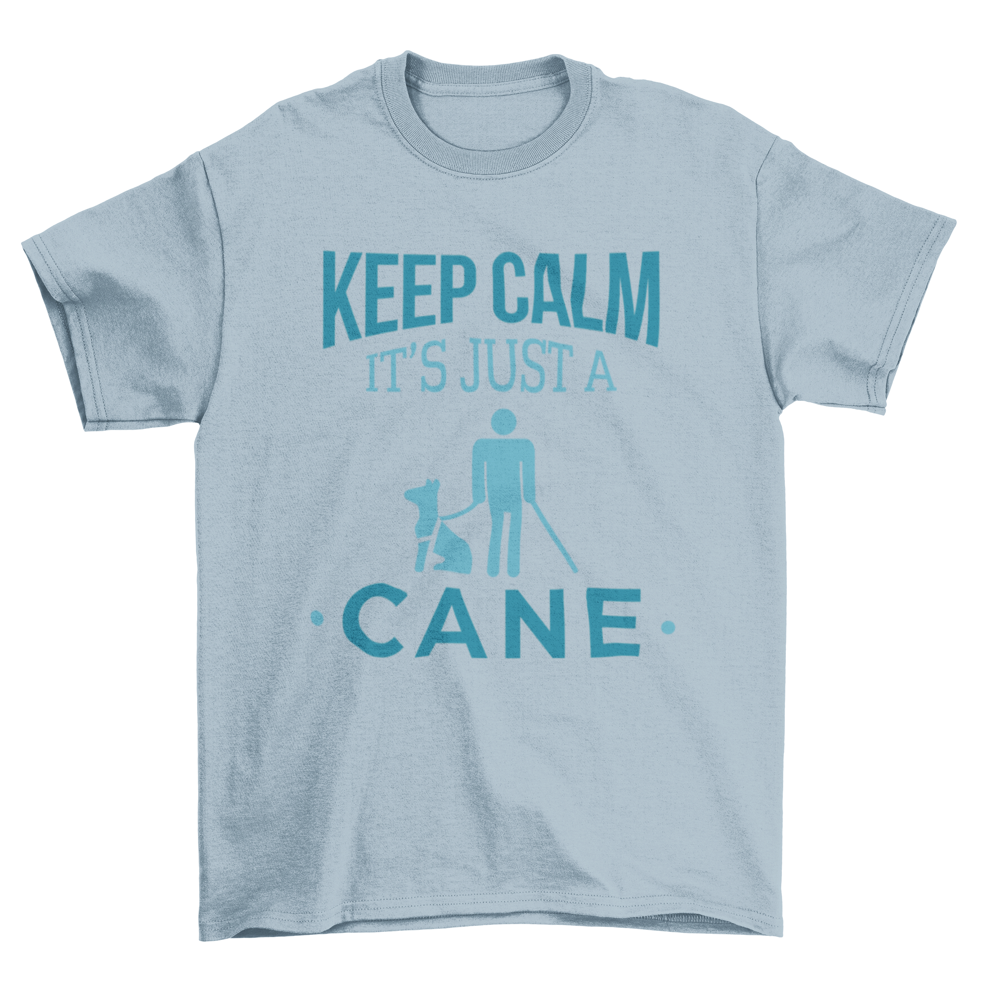 Just a Cane T-shirt featuring a blind man icon with a guide dog and cane, showcasing humorous blindness-themed design.