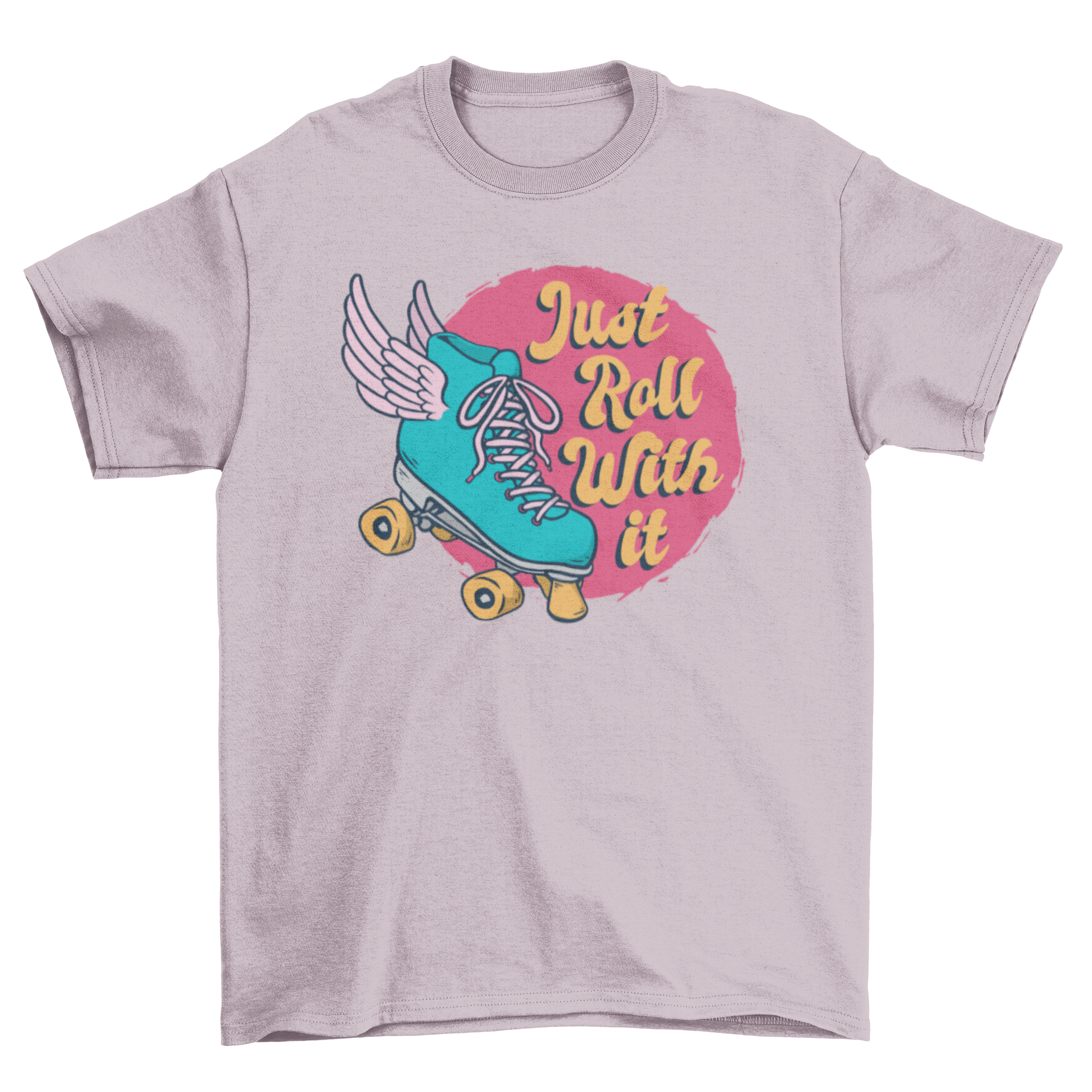 Just Roll T-Shirt featuring a winged roller skate design and the quote 'Just roll with it'.