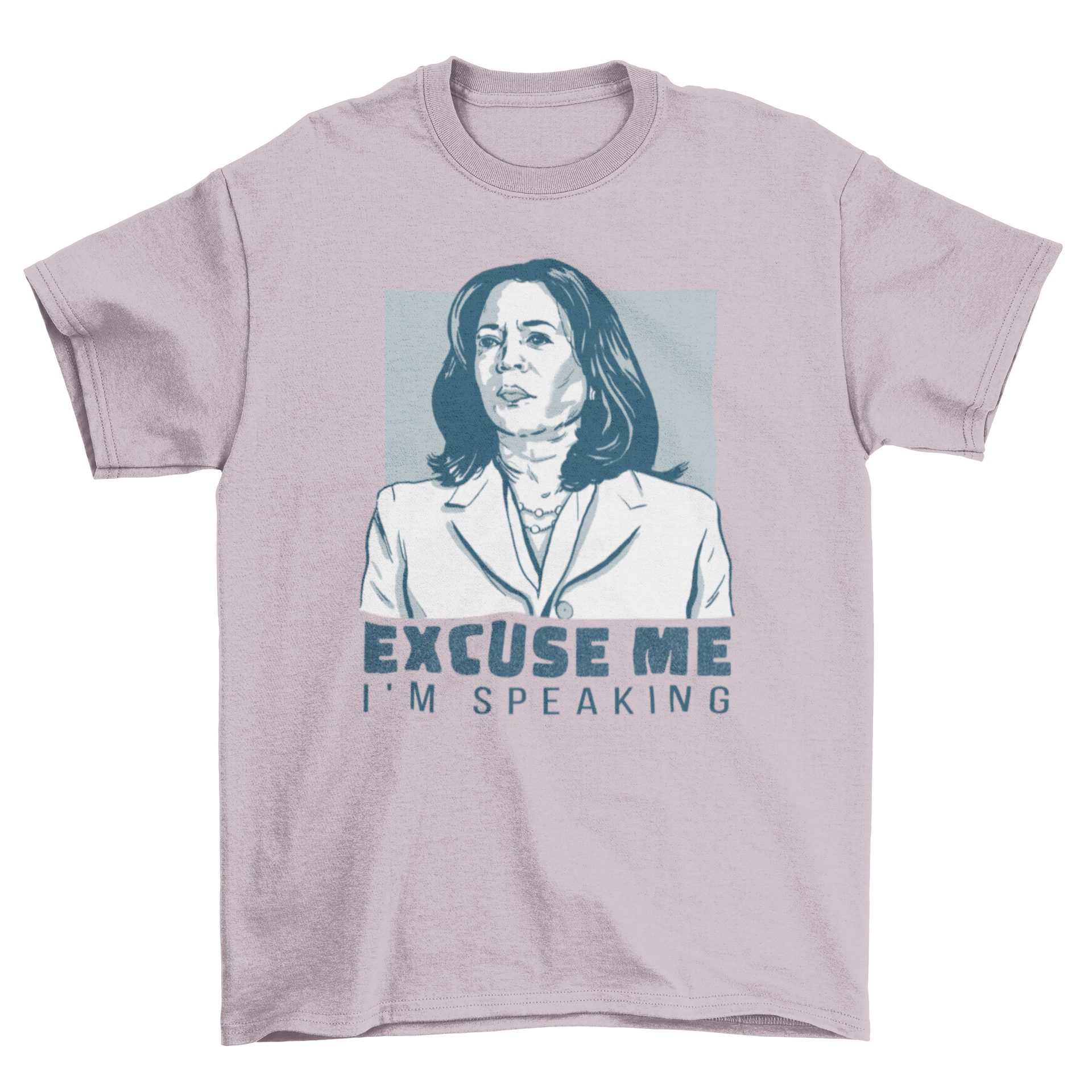 Kamala Harris quote t-shirt featuring her image and the quote 'Excuse me, I'm speaking'.