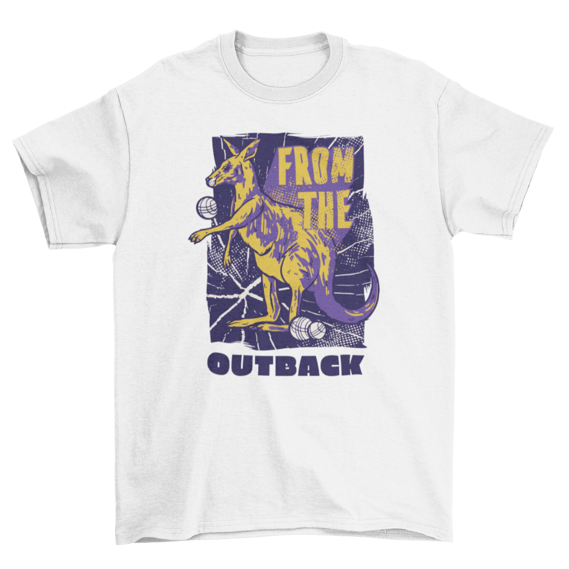 Kangaroo Volley T-Shirt featuring a kangaroo playing volleyball with the quote 'From the outback'.