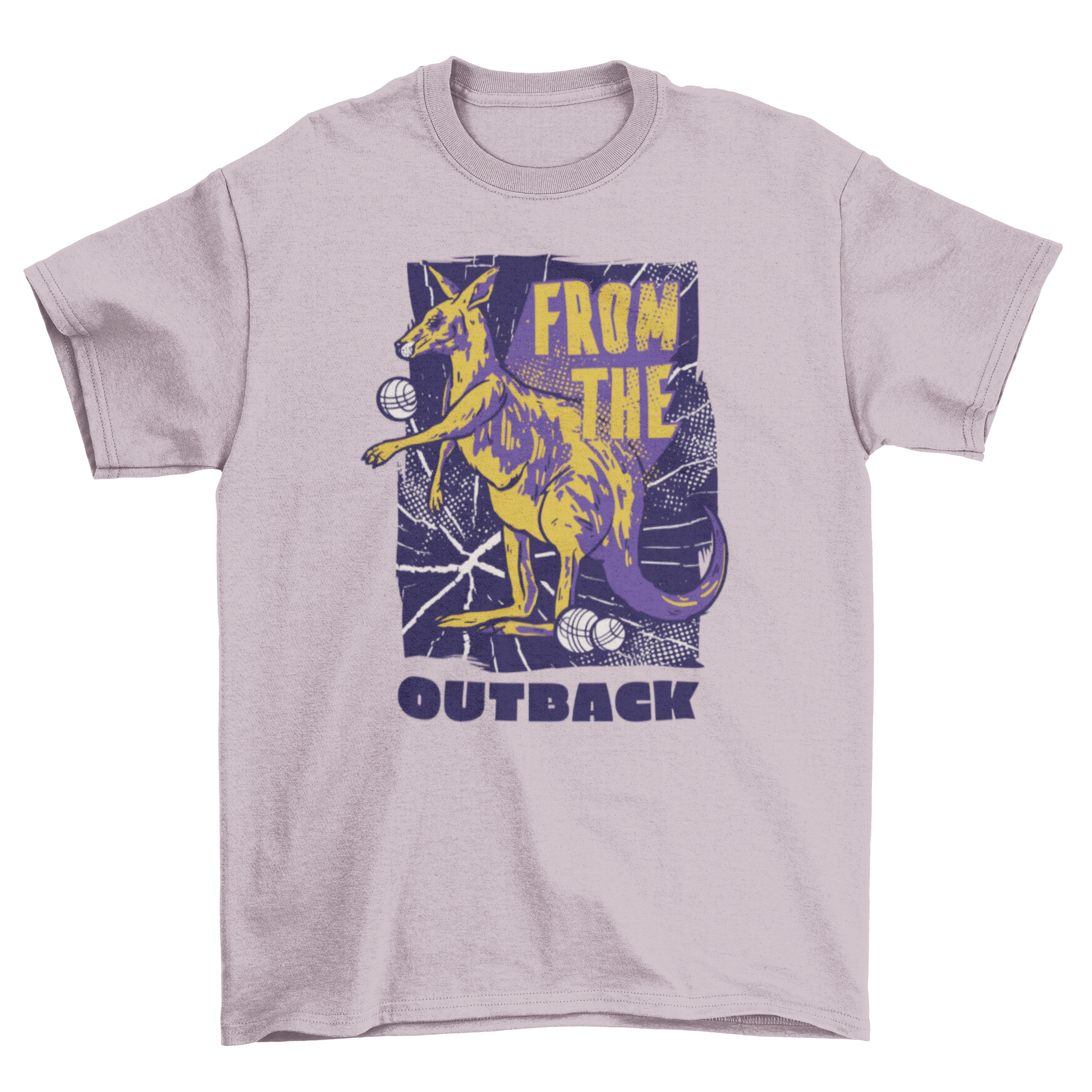 Kangaroo Volley T-Shirt featuring a kangaroo playing volleyball with the quote 'From the outback'.