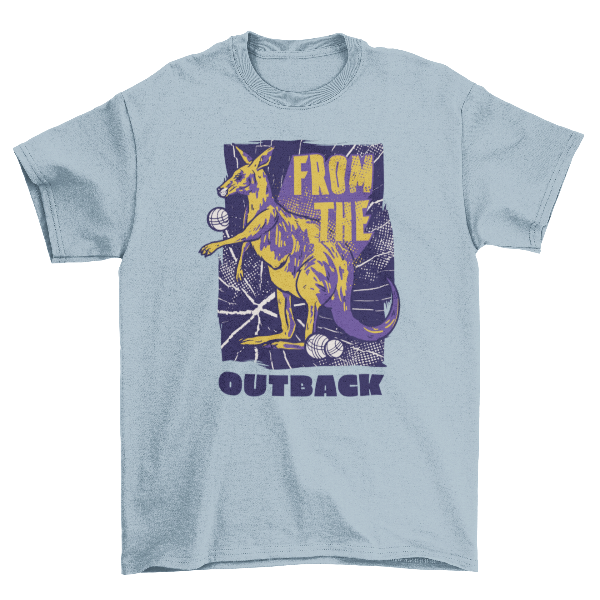 Kangaroo Volley T-Shirt featuring a kangaroo playing volleyball with the quote 'From the outback'.