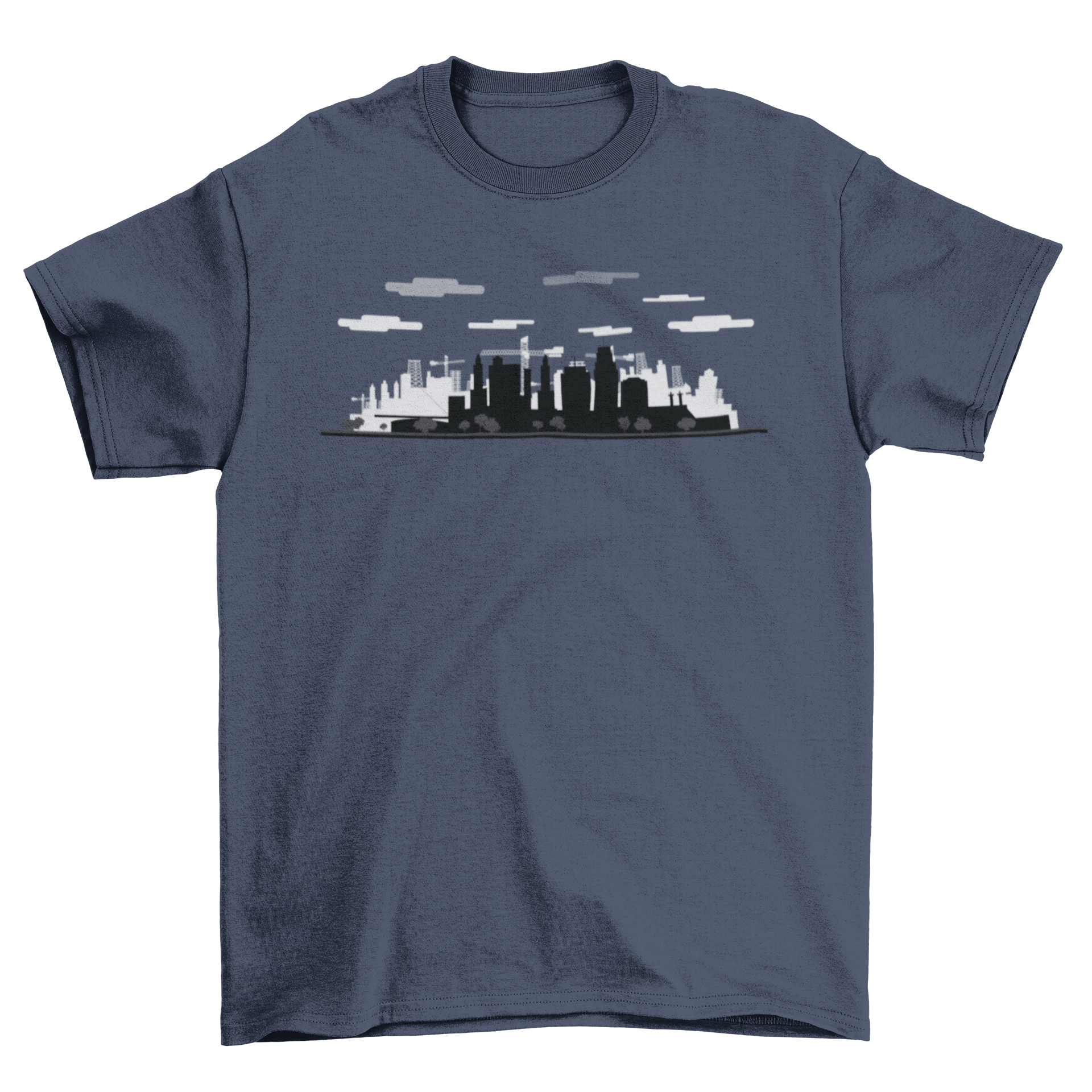 Kansas skyline t-shirt featuring a silhouette design of the Kansas skyline, perfect for casual wear.