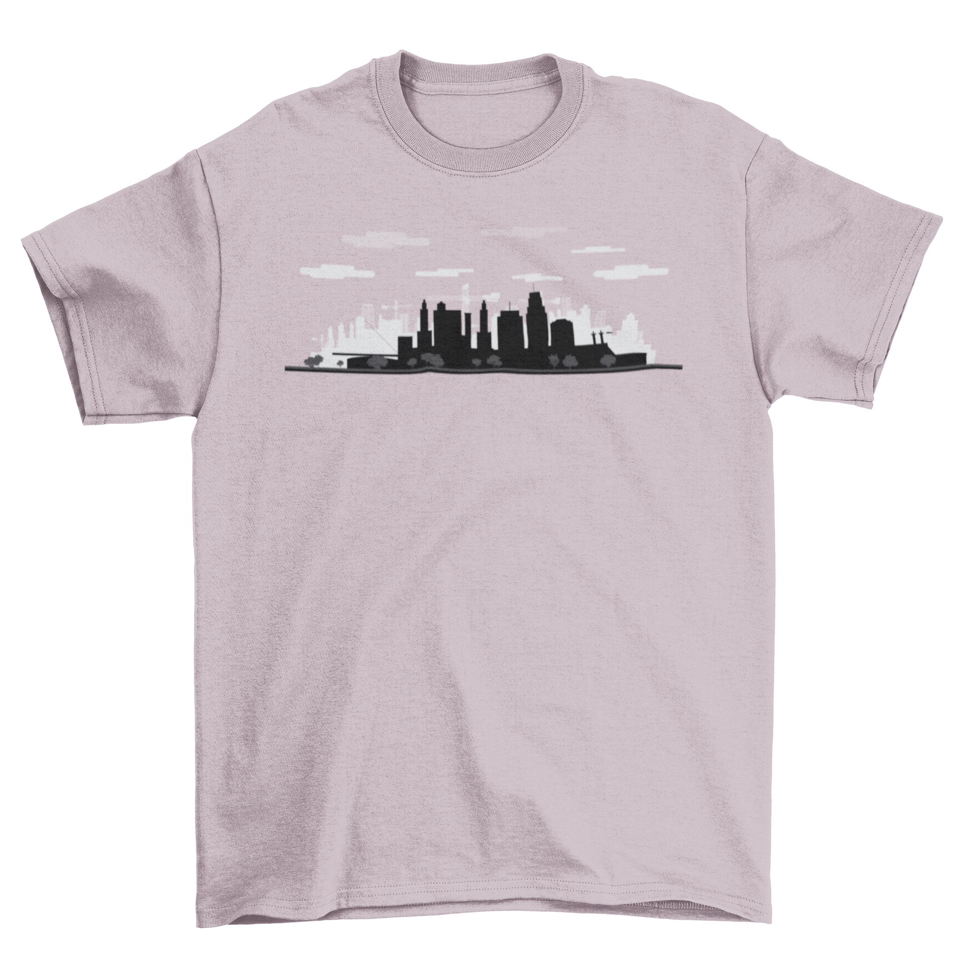 Kansas skyline t-shirt featuring a silhouette design of the Kansas skyline, perfect for casual wear.