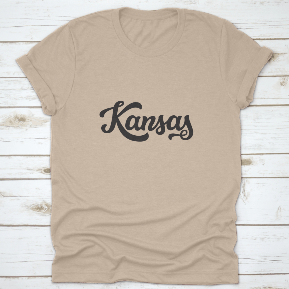 Kansas State modern calligraphy hand lettering apparel showcasing a stylish design on high-quality fabric.