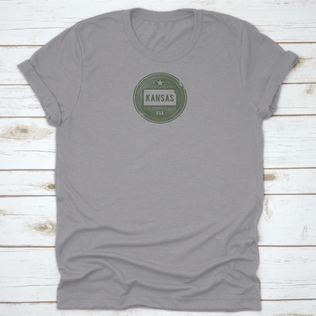 Kansas State t-shirt featuring a vintage stamp design in grunge style, made from 100% cotton for comfort.