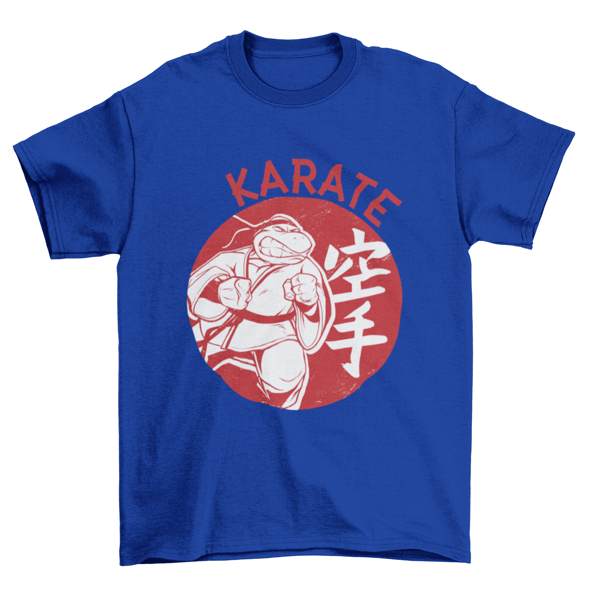 Graphic T-shirt featuring an anthropomorphic turtle in a karate gi with a fierce expression.