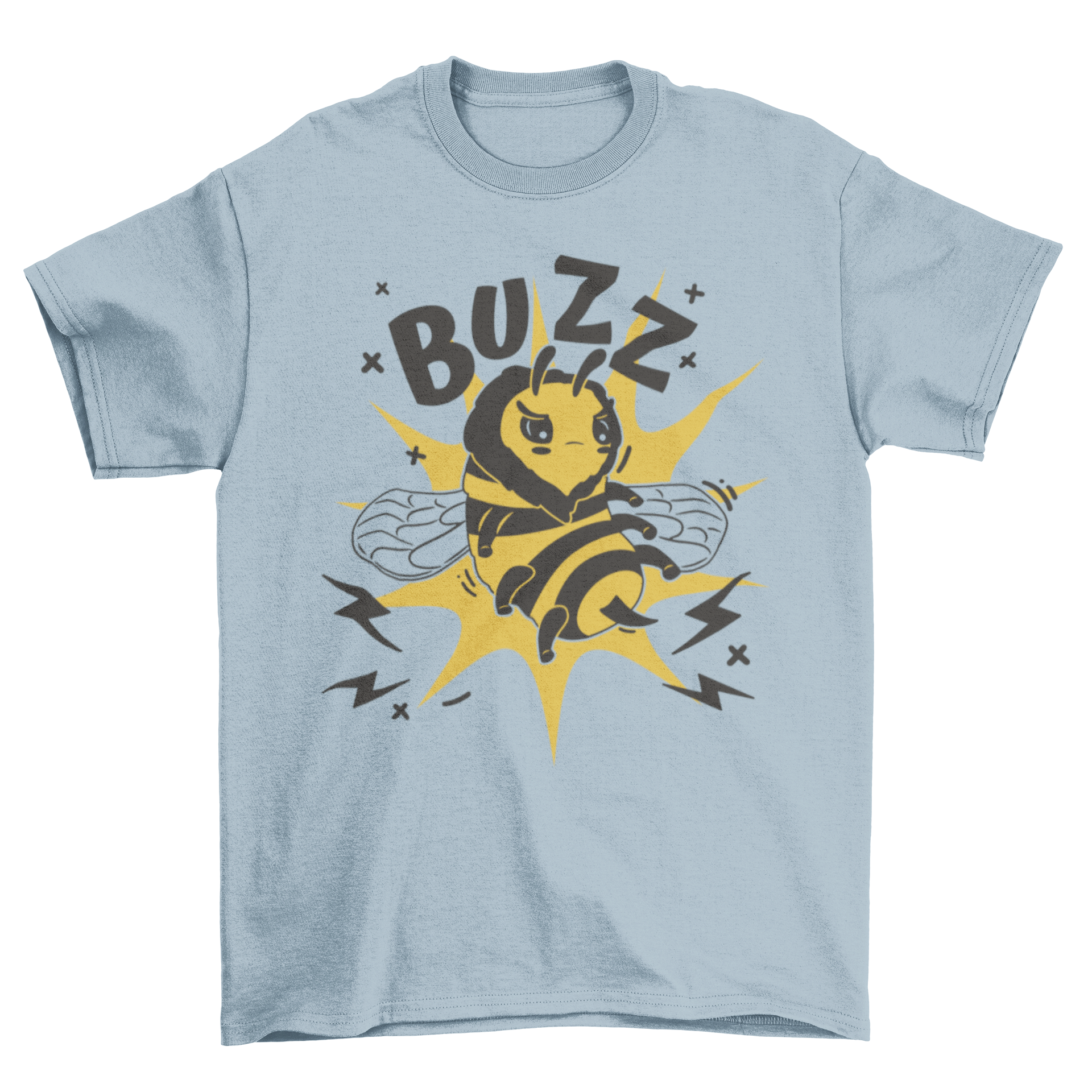 Kawaii bee buzz off quote t-shirt featuring a cute angry bee cartoon and playful text.