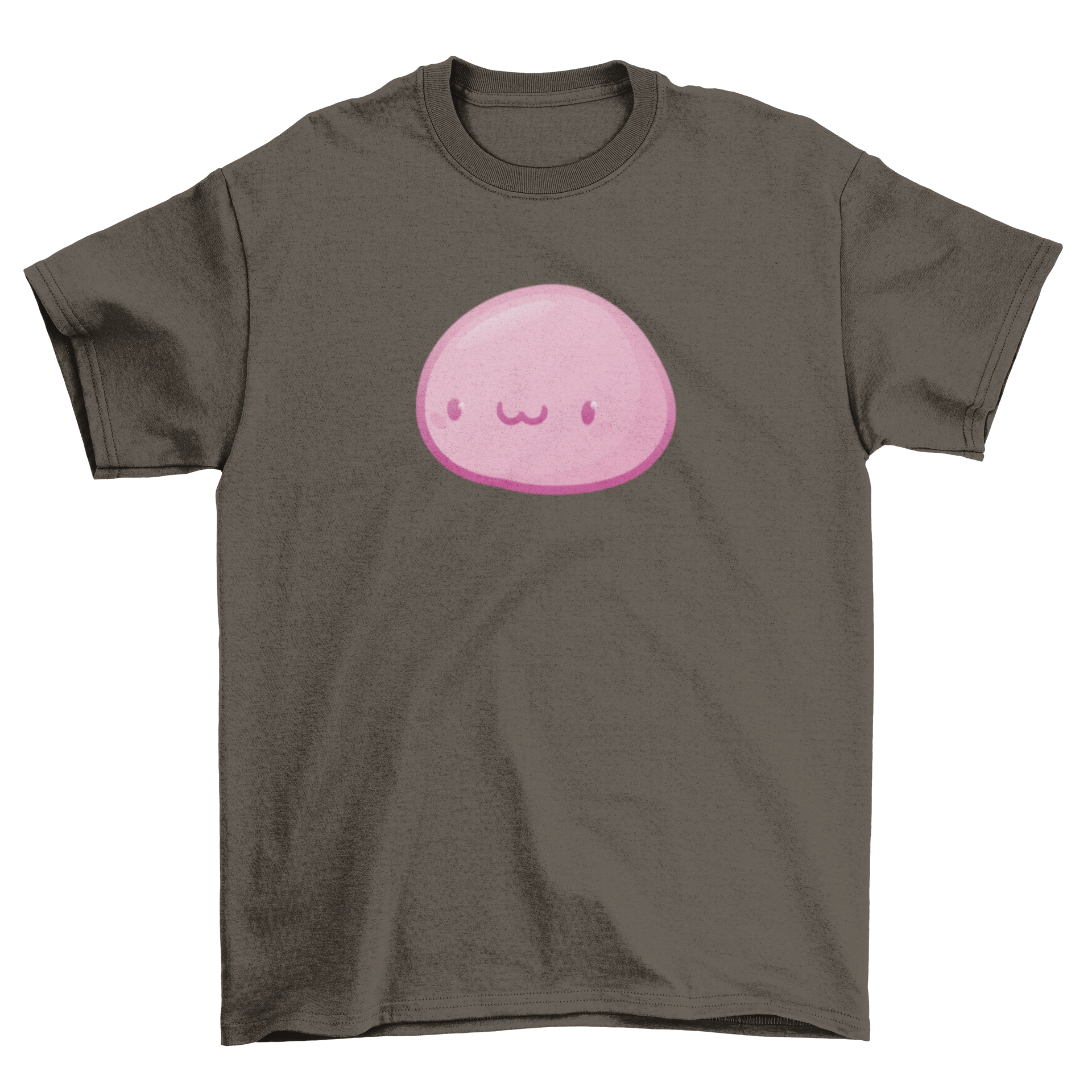 Kawaii pink t-shirt featuring a cute mochi design, perfect for casual wear.