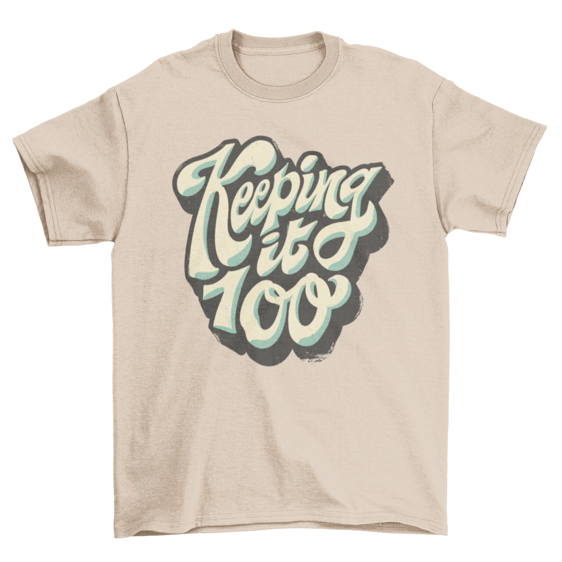 A stylish t-shirt featuring the quote 'Keeping it 100' in bold lettering, perfect for casual wear.