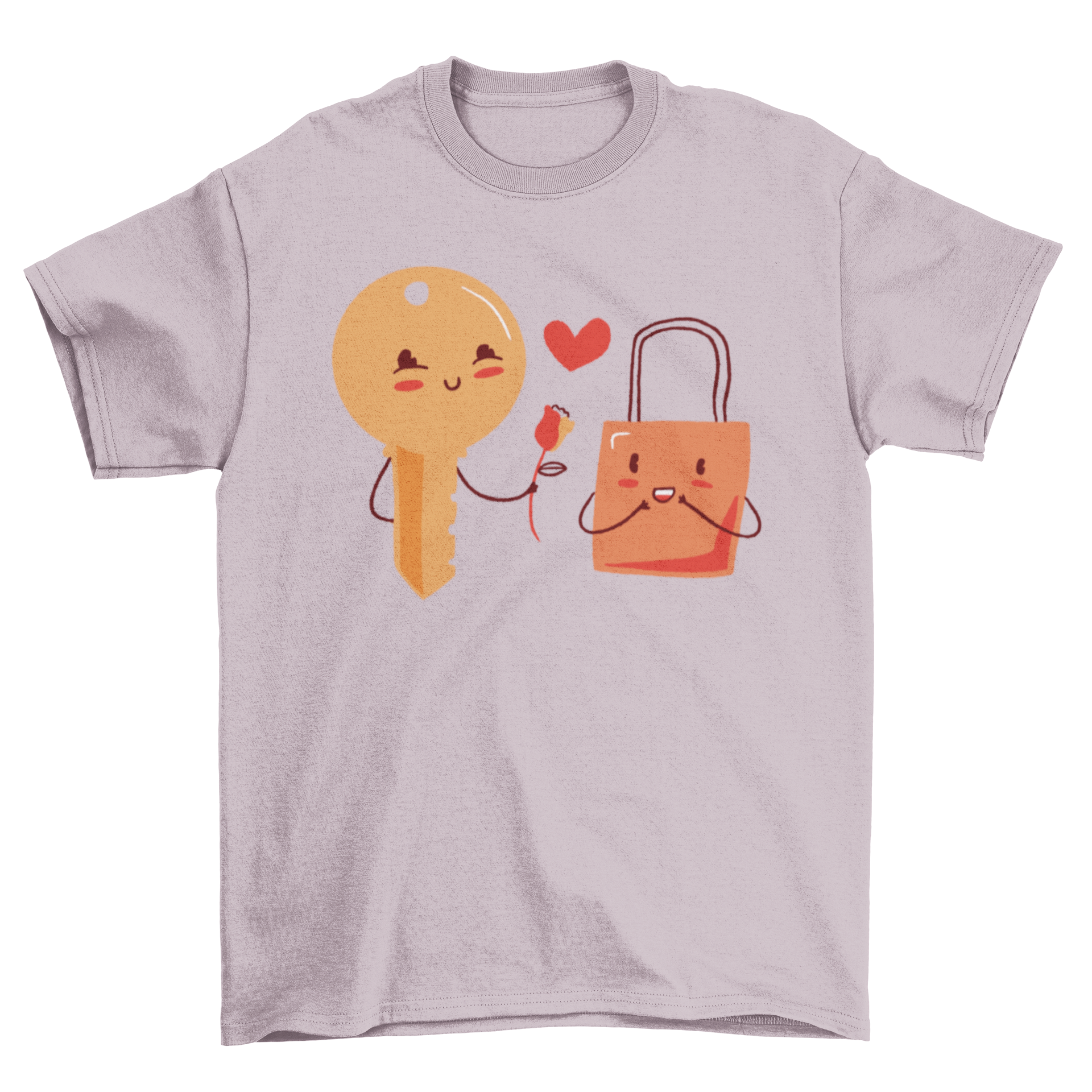 A romantic t-shirt featuring a key giving a flower to a lock, symbolizing love and connection.