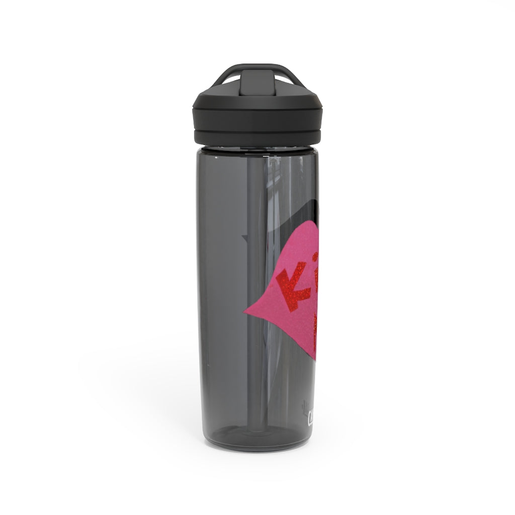 Kiss Me CamelBak Eddy® Water Bottle in 20oz and 25oz sizes, showcasing its durable Tritan™ material and spill-proof design.