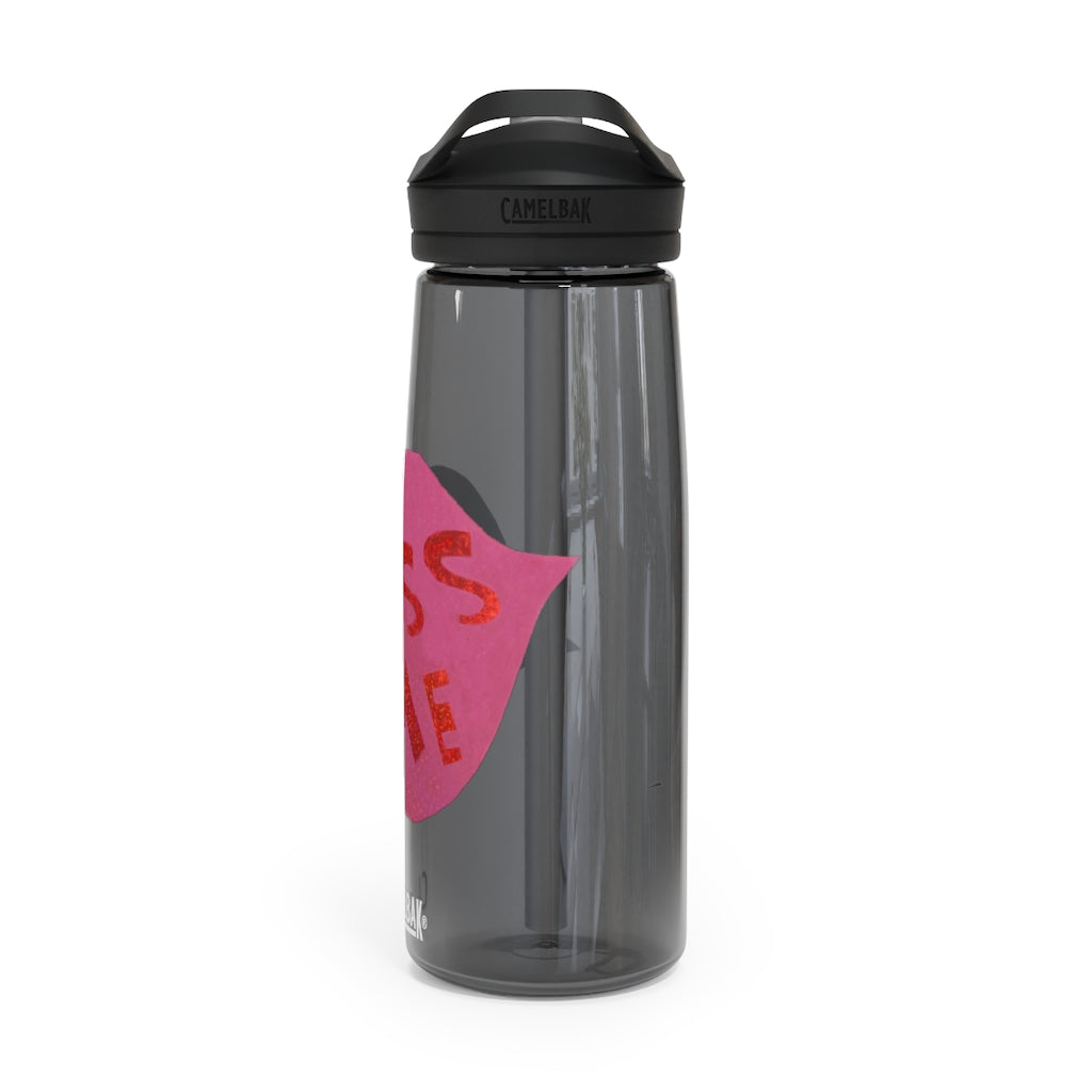 Kiss Me CamelBak Eddy® Water Bottle in 20oz and 25oz sizes, showcasing its durable Tritan™ material and spill-proof design.