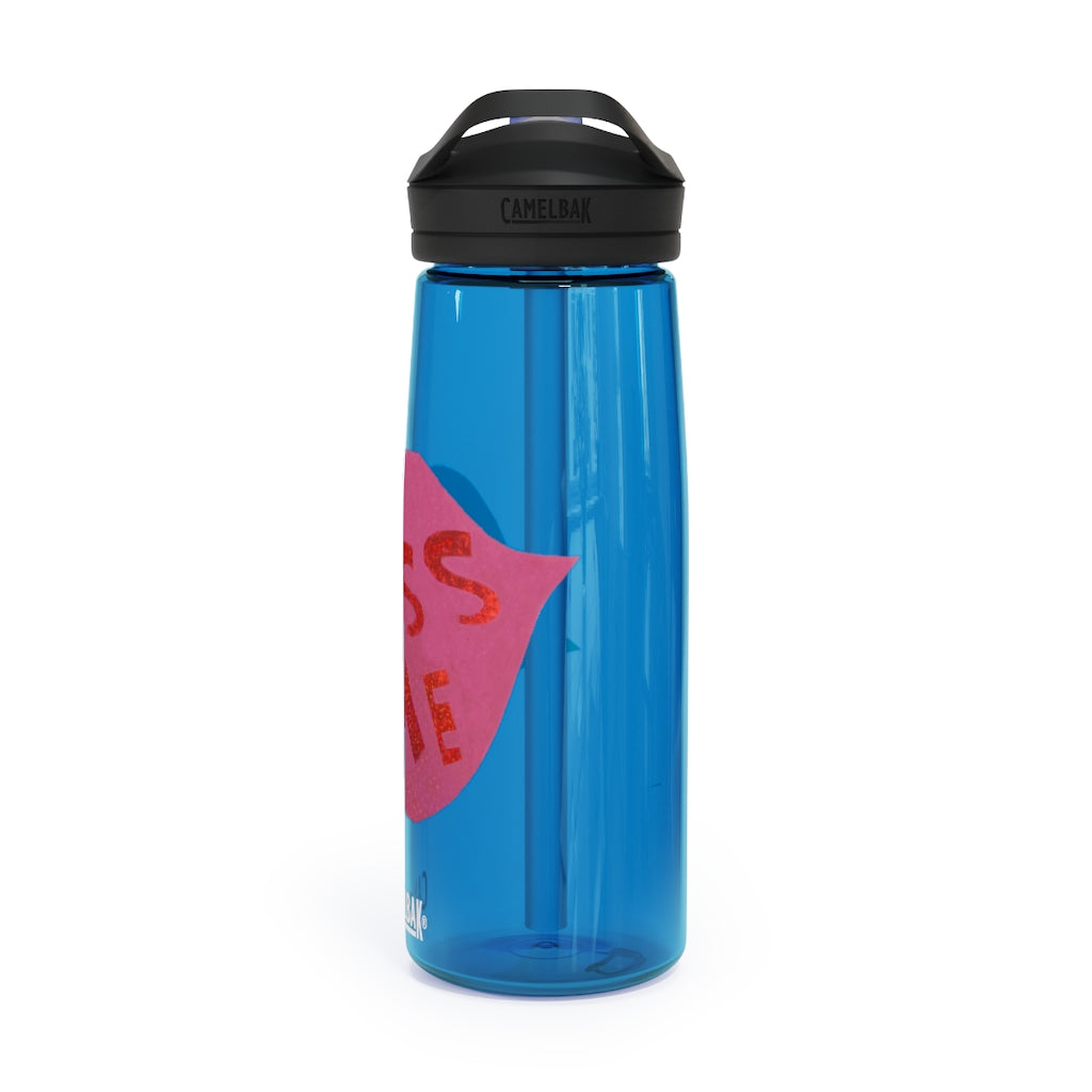 Kiss Me CamelBak Eddy® Water Bottle in 20oz and 25oz sizes, showcasing its durable Tritan™ material and spill-proof design.