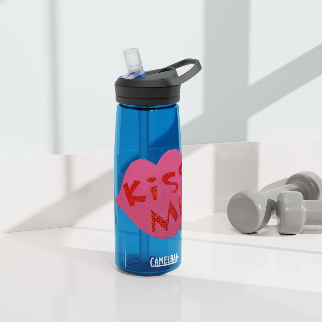 Kiss Me CamelBak Eddy® Water Bottle in 20oz and 25oz sizes, showcasing its durable Tritan™ material and spill-proof design.