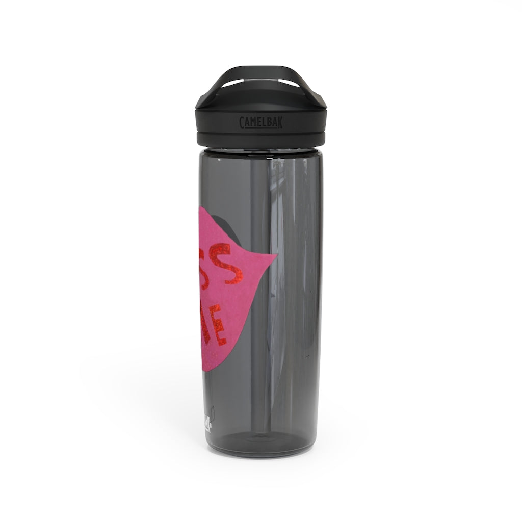 Kiss Me CamelBak Eddy® Water Bottle in 20oz and 25oz sizes, showcasing its durable Tritan™ material and spill-proof design.