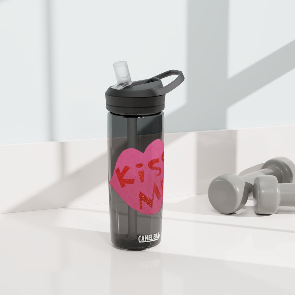 Kiss Me CamelBak Eddy® Water Bottle in 20oz and 25oz sizes, showcasing its durable Tritan™ material and spill-proof design.