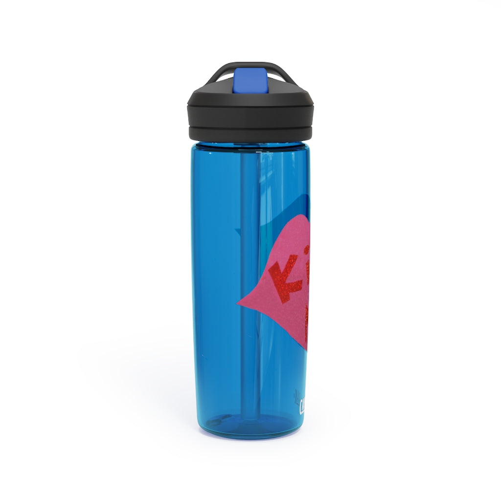 Kiss Me CamelBak Eddy® Water Bottle in 20oz and 25oz sizes, showcasing its durable Tritan™ material and spill-proof design.