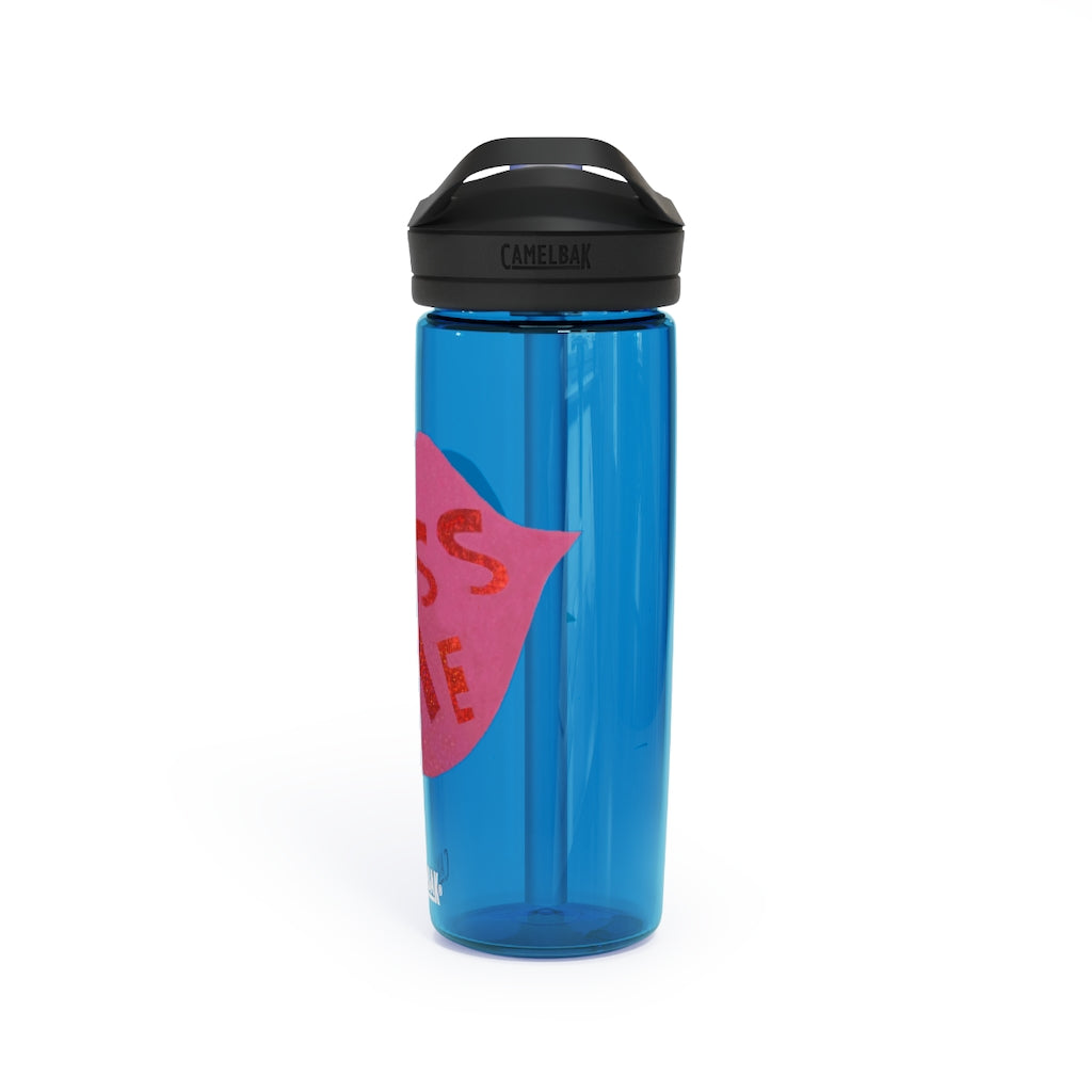 Kiss Me CamelBak Eddy® Water Bottle in 20oz and 25oz sizes, showcasing its durable Tritan™ material and spill-proof design.