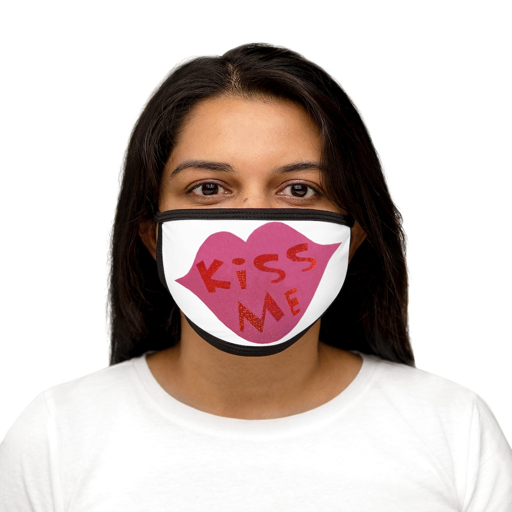 Kiss Me Mixed-Fabric Face Mask featuring a black outer edge and earloops, made of polyester and cotton for comfort and style.