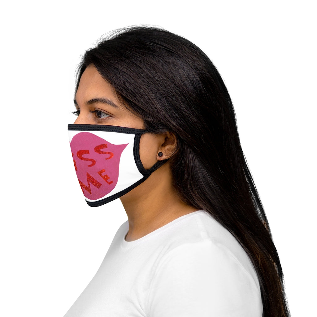 Kiss Me Mixed-Fabric Face Mask featuring a black outer edge and earloops, made of polyester and cotton for comfort and style.