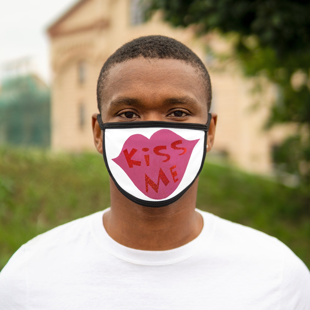 Kiss Me Mixed-Fabric Face Mask featuring a black outer edge and earloops, made of polyester and cotton for comfort and style.