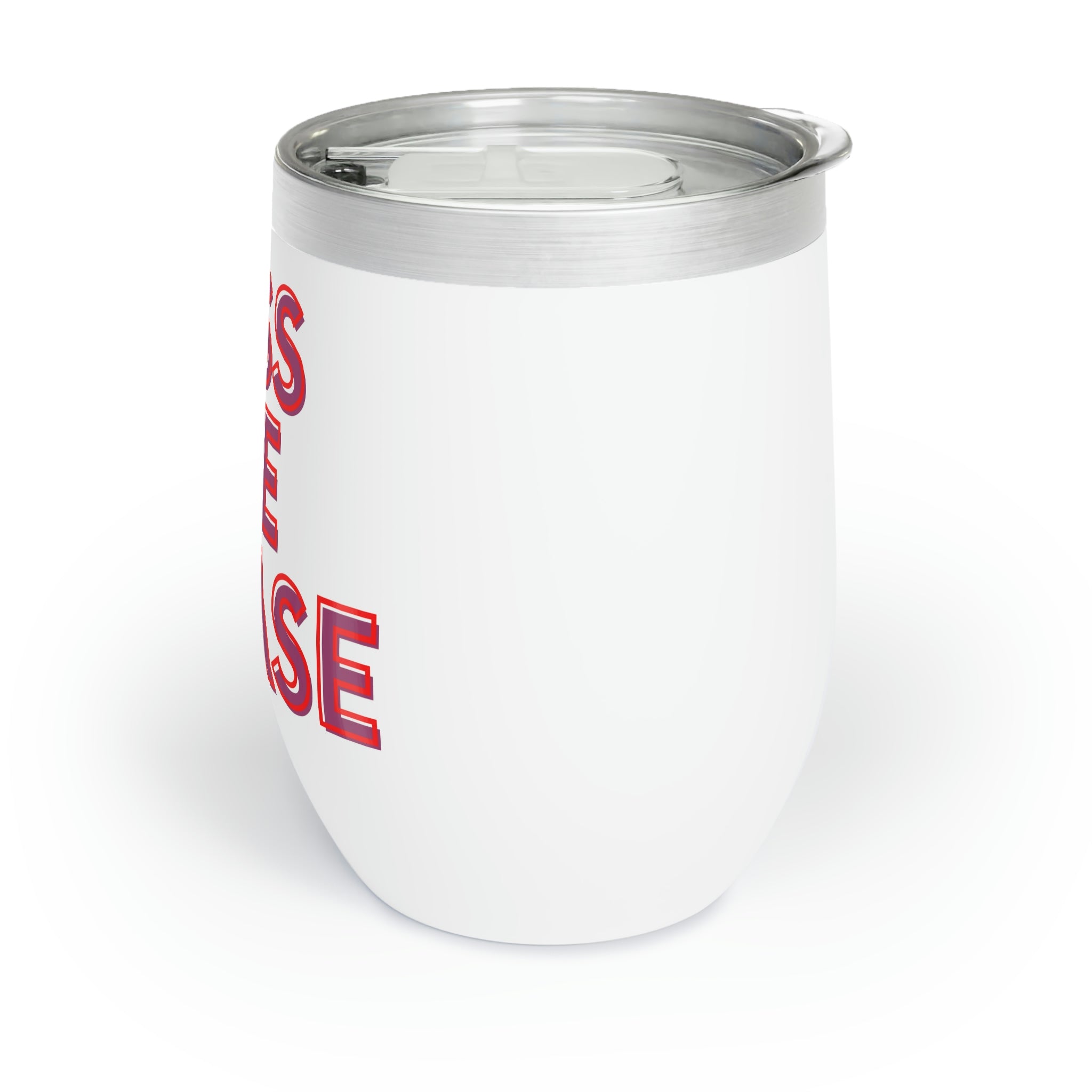 Kiss Me Please Chill Wine Tumbler in stainless steel with a customizable design, showcasing its double-insulated walls and stemless shape.