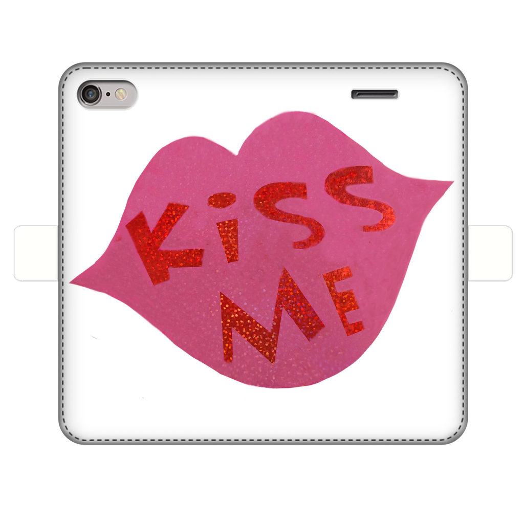 KissMe Fully Printed Wallet Case featuring vibrant designs, magnetic closure, and faux leather material, suitable for iPhone and Samsung models.