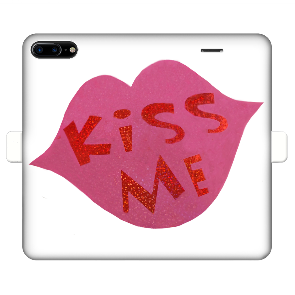 KissMe Fully Printed Wallet Case featuring vibrant designs, magnetic closure, and faux leather material, suitable for iPhone and Samsung models.