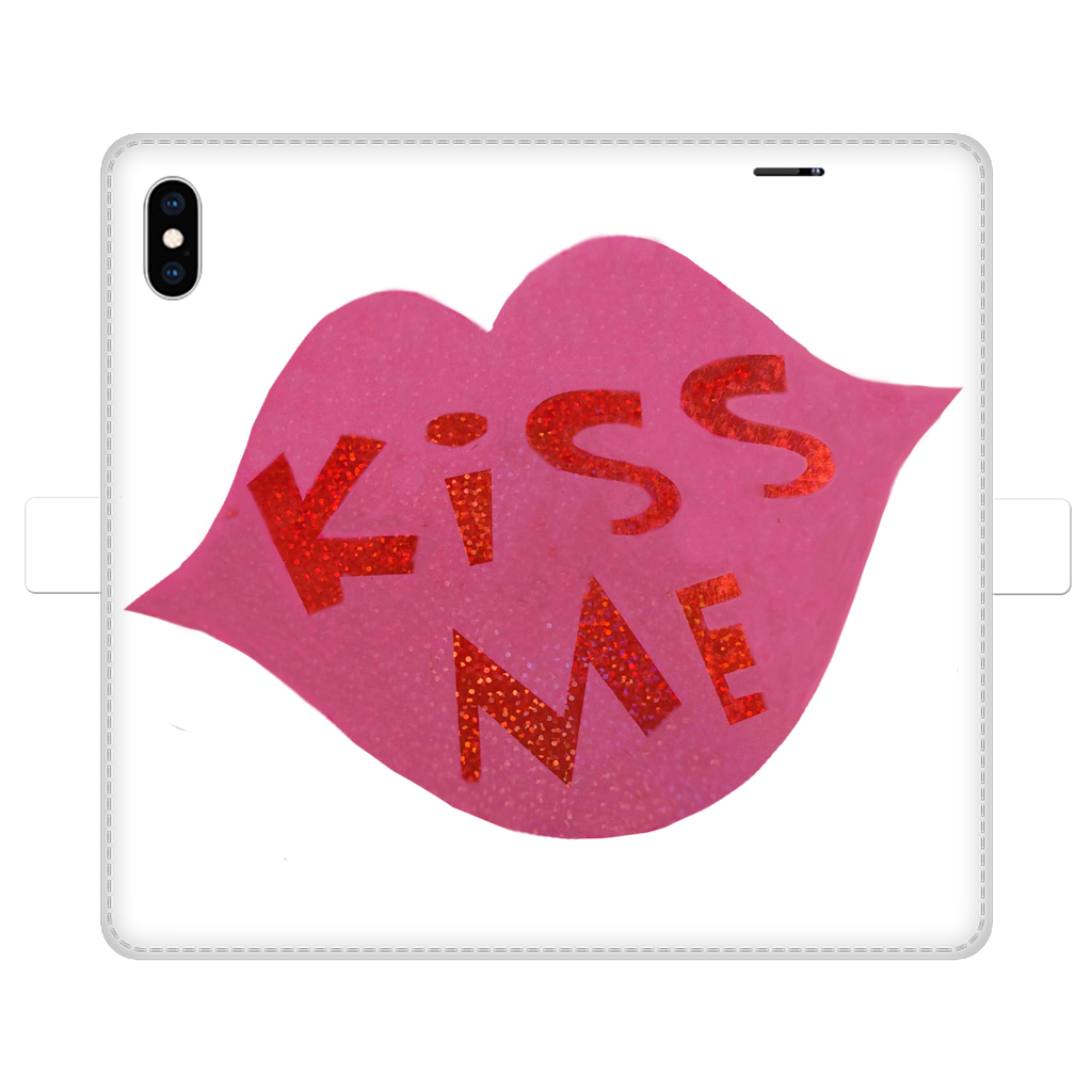 KissMe Fully Printed Wallet Case featuring vibrant designs, magnetic closure, and faux leather material, suitable for iPhone and Samsung models.