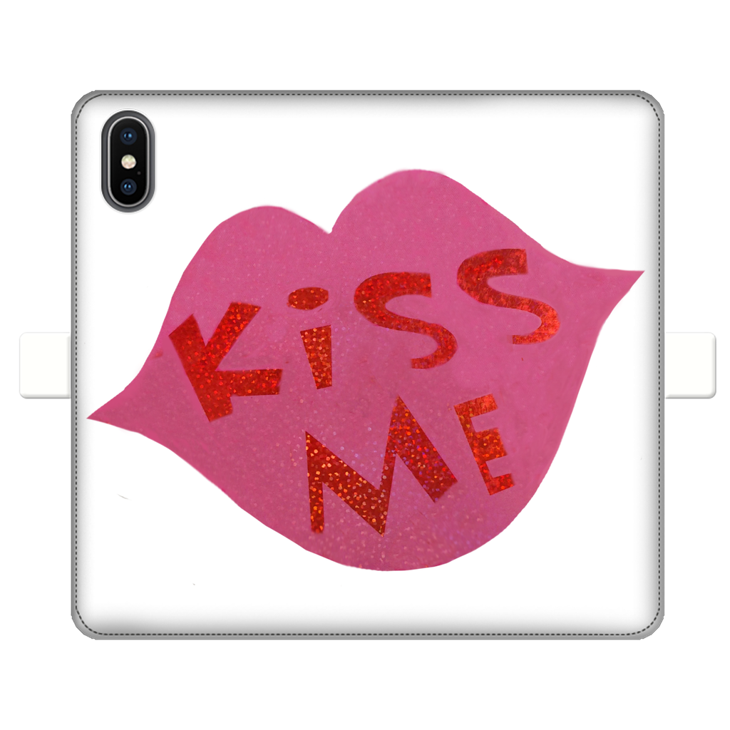 KissMe Fully Printed Wallet Case featuring vibrant designs, magnetic closure, and faux leather material, suitable for iPhone and Samsung models.