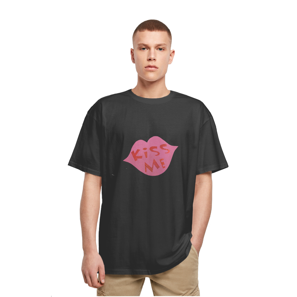 KissMe Heavy Oversized T-Shirt in soft cotton fabric with a classic crew neck and dropped shoulder design, perfect for casual streetwear.