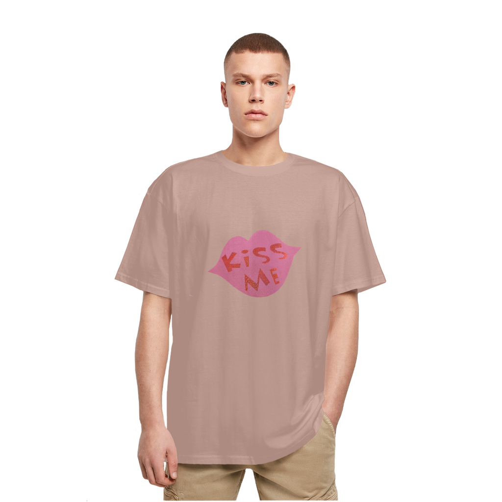 KissMe Heavy Oversized T-Shirt in soft cotton fabric with a classic crew neck and dropped shoulder design, perfect for casual streetwear.