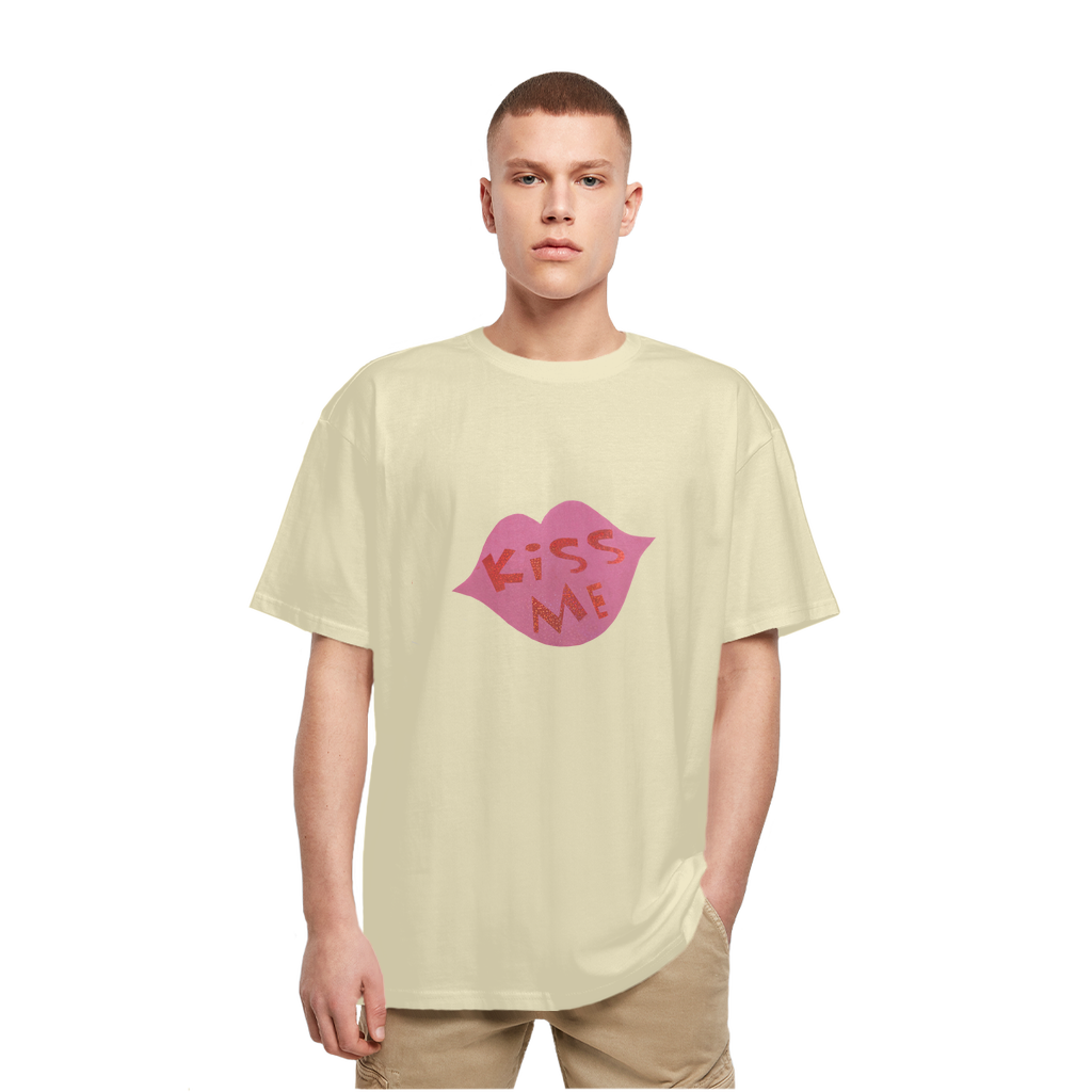 KissMe Heavy Oversized T-Shirt in soft cotton fabric with a classic crew neck and dropped shoulder design, perfect for casual streetwear.